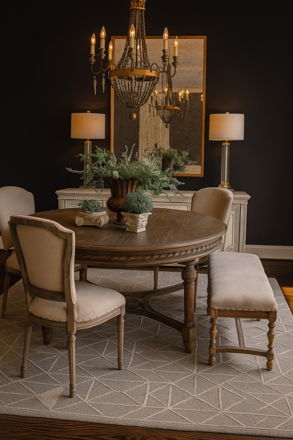 Sireen Era Rustic Round Dining Set - 5 seater in Natural Oak Finish with Linen Upholstery