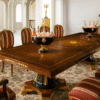 Sireen Era 10-Seater Royal Dining Set in Walnut Veneer with Marquetry & Velvet Upholstered Chairs
