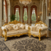 Sireen Era 3+1 Seater Royal Sofa – Hand-Carved Gold Leaf Grand Couch with Victorian Upholstery