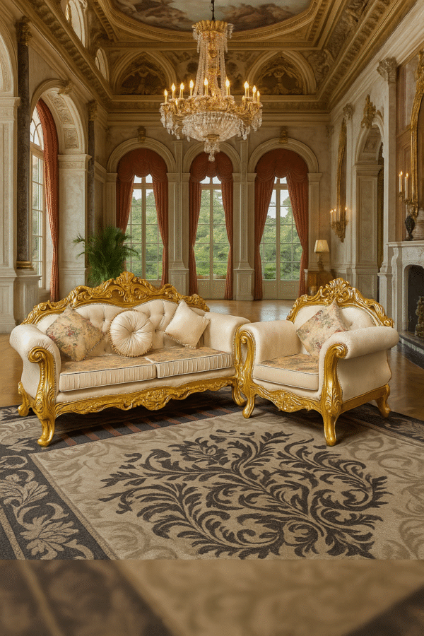 Sireen Era 3+1 Seater Royal Sofa – Hand-Carved Gold Leaf Grand Couch with Victorian Upholstery - Image 2