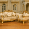 Sireen Era 3+1 Seater Royal Sofa – Hand-Carved Gold Leaf Grand Couch with Victorian Upholstery