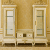 Sireen Era Royal Showcase Unit in Ivory & Gold with Ornate Carvings and Glass Shelves