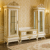 Sireen Era Royal Showcase Unit in Ivory & Gold with Ornate Carvings and Glass Shelves