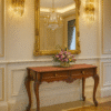 Sireen Era Carved Teak Console Table with Gold Baroque Mirror – Regal Entryway Set