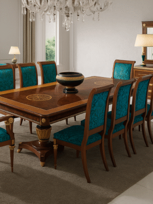 Sireen Era Royal Walnut Inlay Dining Set – 8 Seater with Sideboard & Mirror