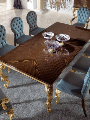 Sireen Era Imperial Gold & Teal Dining Set – 8-Seater with Vitrine & Sideboard