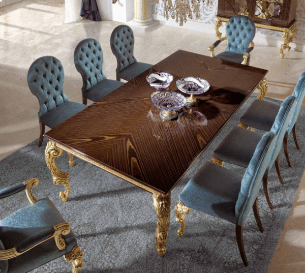 Sireen Era Imperial Gold & Teal Dining Set – 8-Seater with Vitrine & Sideboard