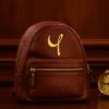 Luxury Brown Genuine Leather Small Backpack – Minimalist Design with Golden Accent