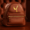 Luxury Brown Genuine Leather Small Backpack – Minimalist Design with Golden Accent