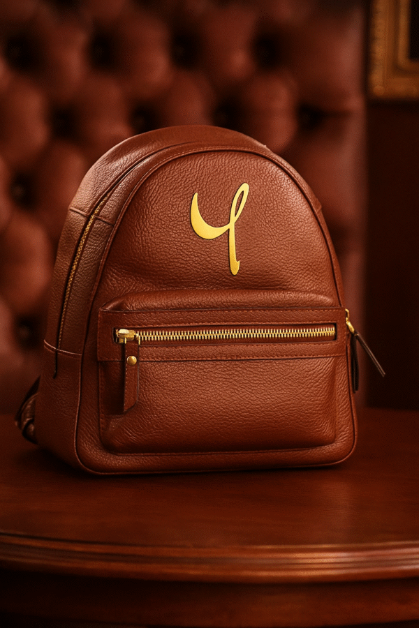 Luxury Brown Genuine Leather Small Backpack – Minimalist Design with Golden Accent - Image 2