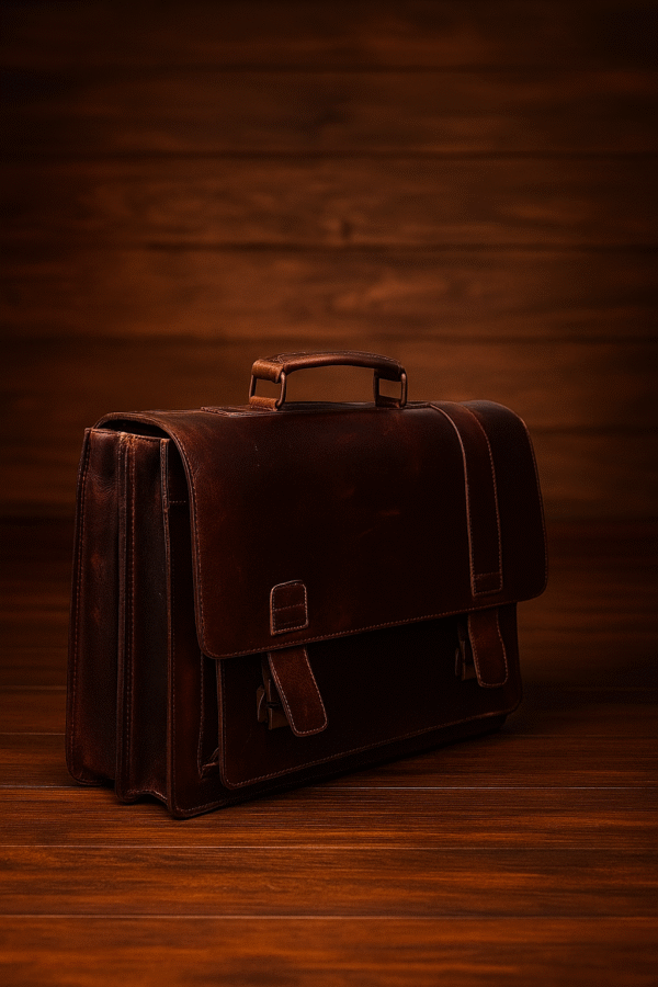 Classic Leather Briefcase with Double Push Lock & Laptop Compartment – RFID Secure