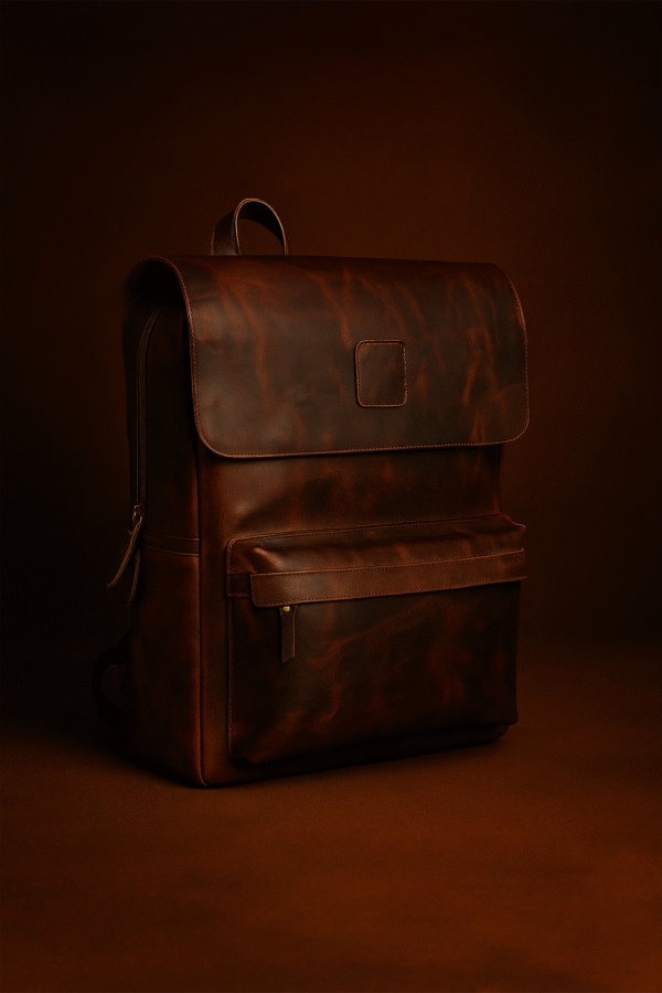 Luxury Leather Backpack – Full Flap Design with Laptop Sleeve & Multi-Utility Pockets - Image 2