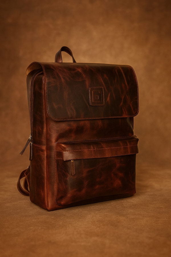 Luxury Leather Backpack – Full Flap Design with Laptop Sleeve & Multi-Utility Pockets