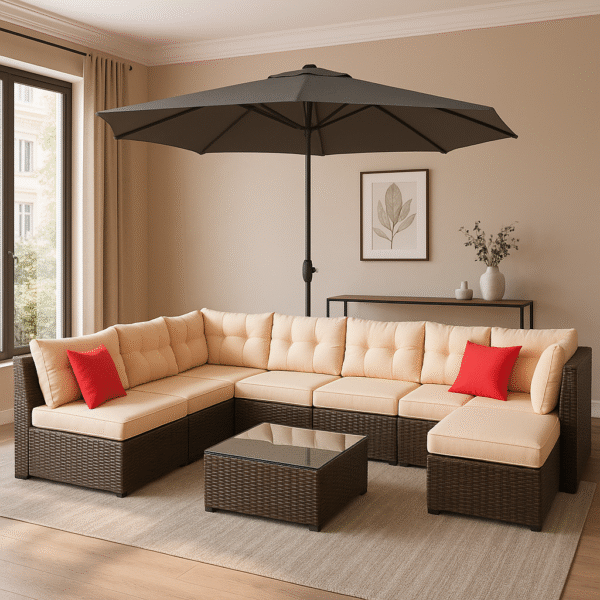Sireen Era 7-Piece Outdoor Rattan Sofa Set with Coffee Table – Modular Patio Furniture