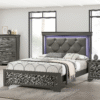 Sireen Era's Aurora Luxe Series – Queen Bed with Tufted Faux Leather LED Headboard & Textured Footboard (Dark Gray)