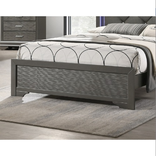 Sireen Era's Aurora Luxe Series – Queen Bed with Tufted Faux Leather LED Headboard & Textured Footboard (Dark Gray)
