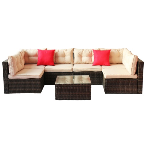 Sireen Era 7-Piece Outdoor Rattan Sofa Set with Coffee Table – Modular Patio Furniture
