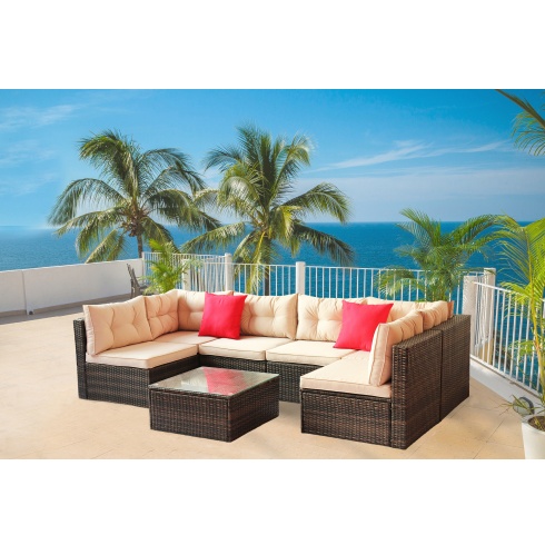 Sireen Era 7-Piece Outdoor Rattan Sofa Set with Coffee Table – Modular Patio Furniture