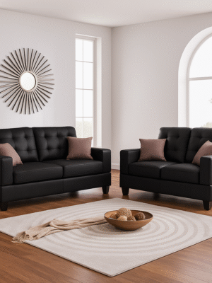 Sireen Era Ebonique 2-Piece Faux Leather Sofa Set