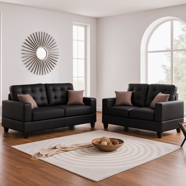 Sireen Era Ebonique 2-Piece Faux Leather Sofa Set