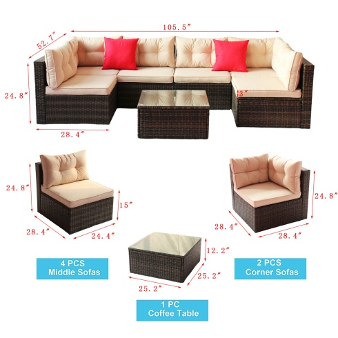 Sireen Era 7-Piece Outdoor Rattan Sofa Set with Coffee Table – Modular Patio Furniture